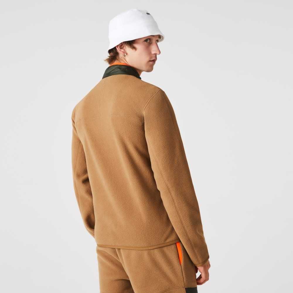 Lacoste Relaxed Fit Polar Fleece Zip Bruna Khaki Gröna | JKXQT-8450