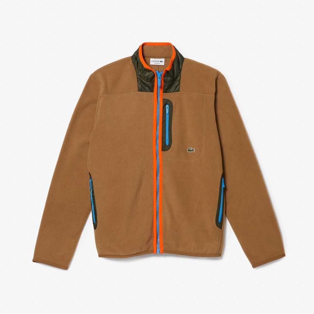 Lacoste Relaxed Fit Polar Fleece Zip Bruna Khaki Gröna | JKXQT-8450