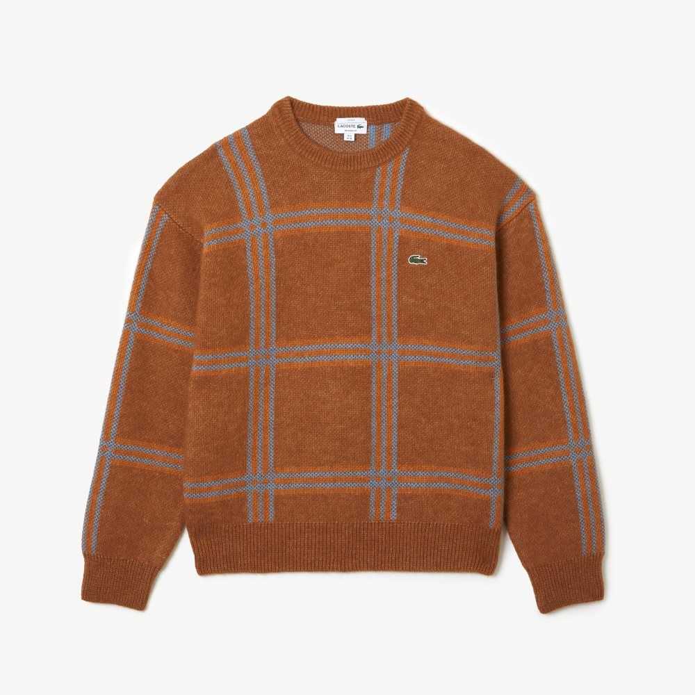 Lacoste Relaxed Fit Tartan Pattern Ull Blend Bruna Blå Orange | NPQOZ-9184