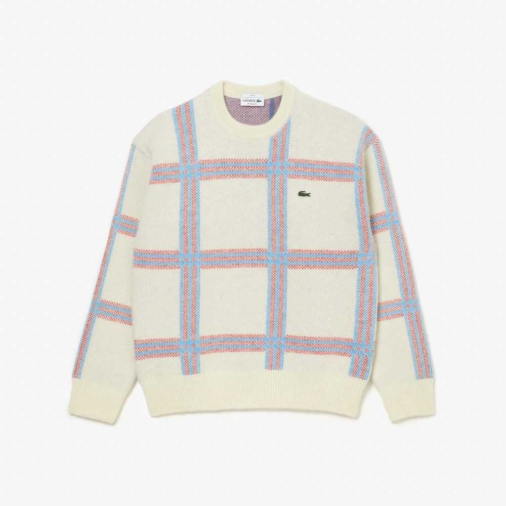 Lacoste Relaxed Fit Tartan Pattern Ull Blend Vita Röda Blå | QIPLE-4253