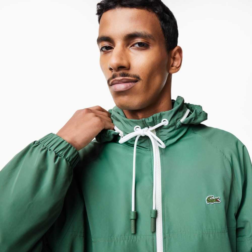 Lacoste Removable Hood Vatten-Repellent Khaki Gröna | PLFTI-6728