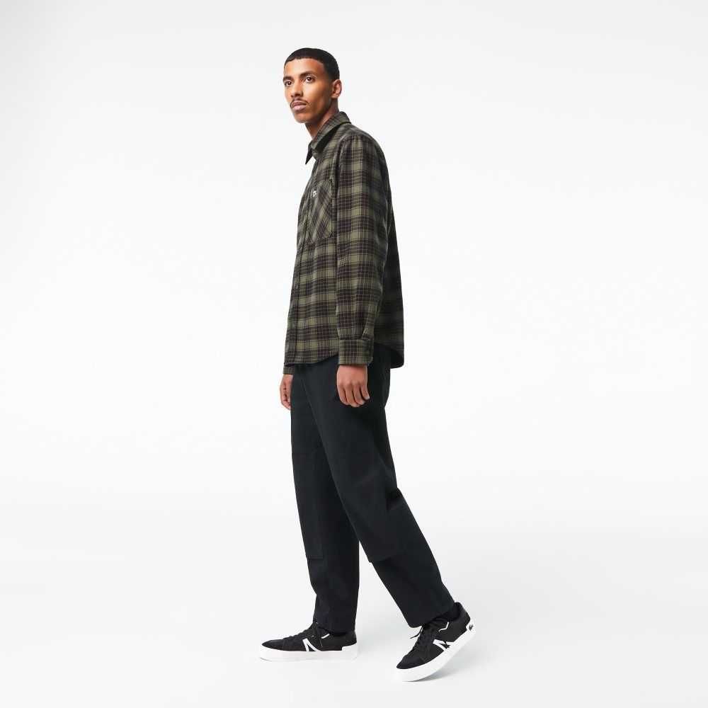 Lacoste Reversible Bomull Flannel Khaki Gröna Vita | OGWJT-0659