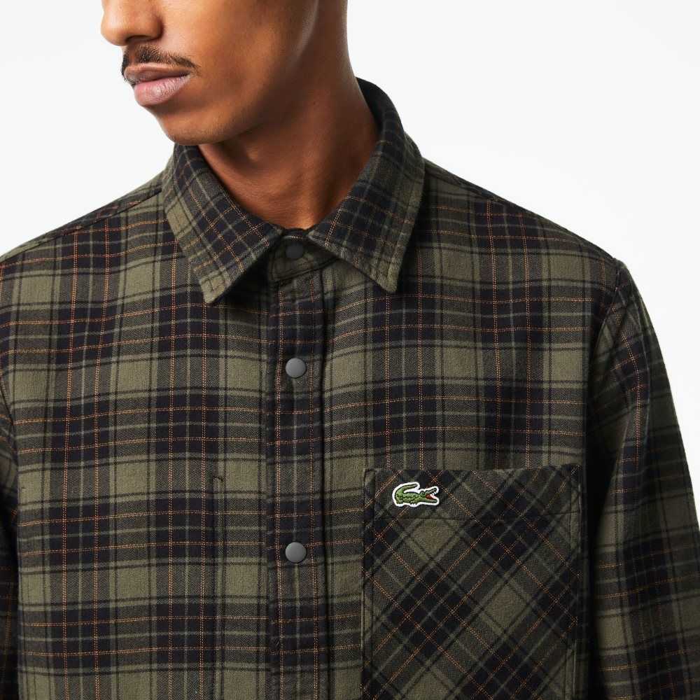 Lacoste Reversible Bomull Flannel Khaki Gröna Vita | OGWJT-0659