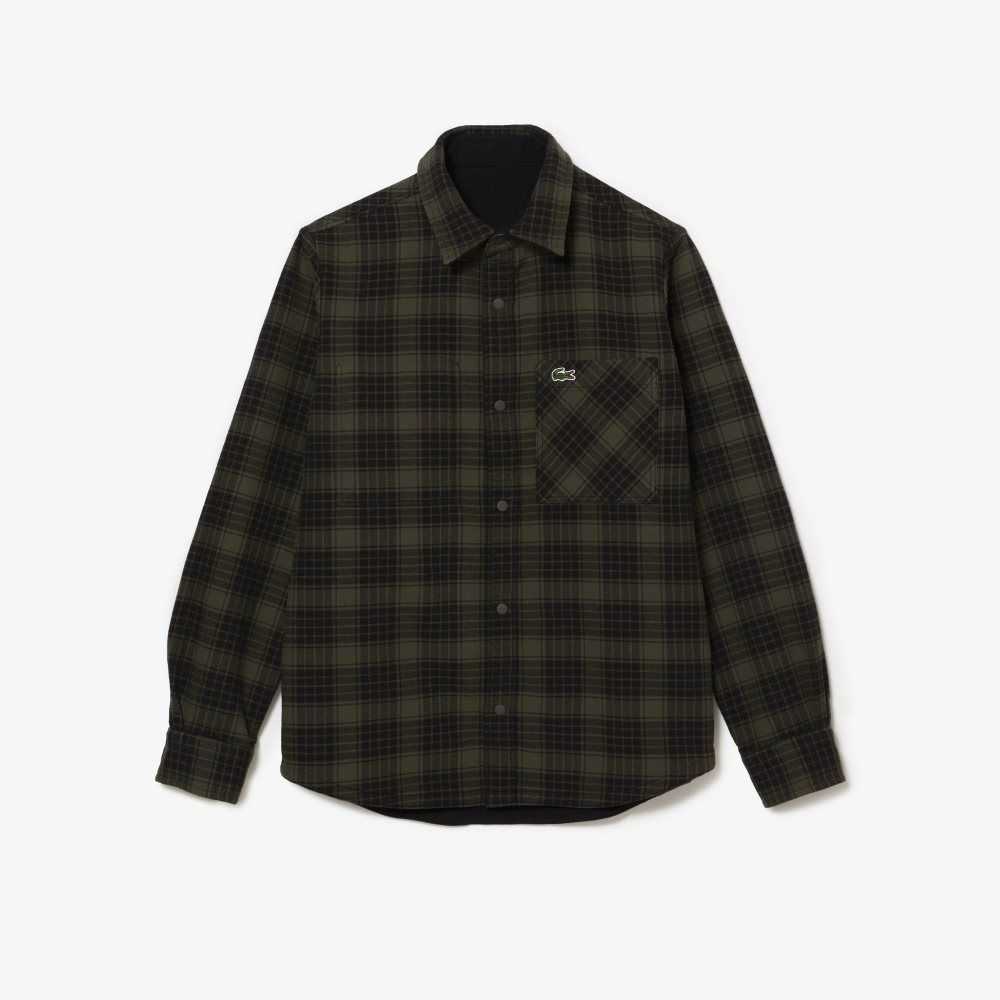 Lacoste Reversible Bomull Flannel Khaki Gröna Vita | OGWJT-0659