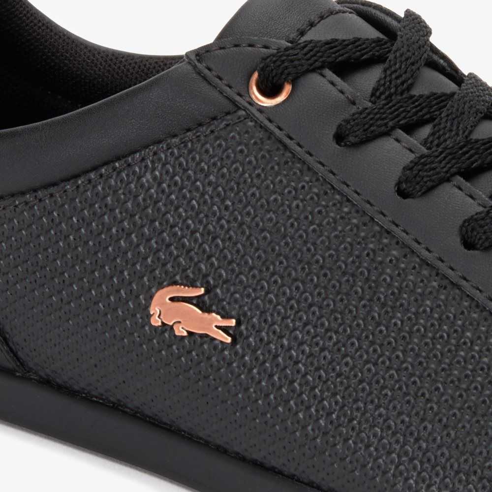 Lacoste Rey Läder Spets-Up Svarta Svarta | YVAHJ-6421