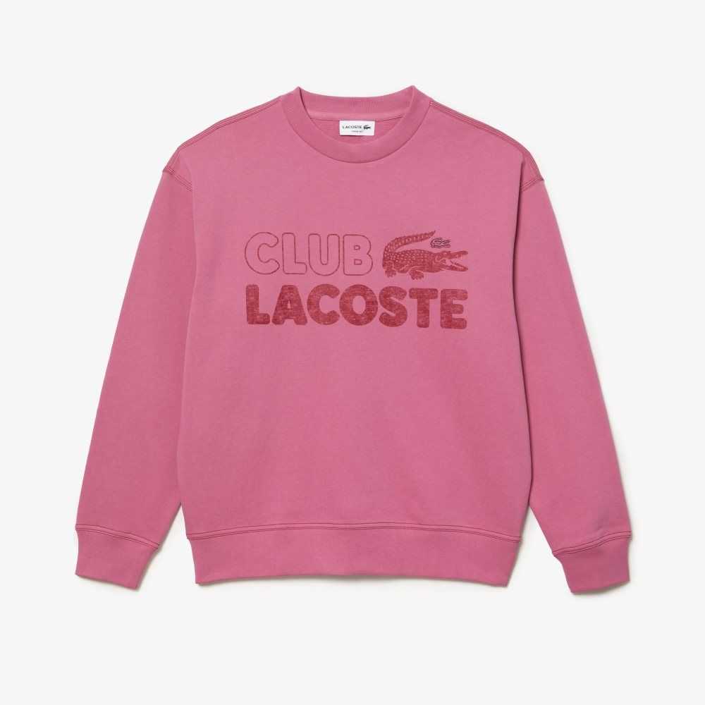 Lacoste Round Neck Loose Fit Vintage Print Rosa | JUILW-5304