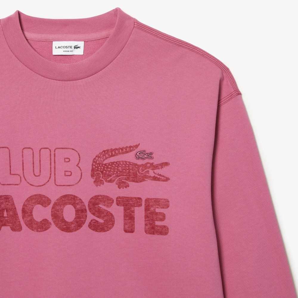 Lacoste Round Neck Loose Fit Vintage Print Rosa | JUILW-5304