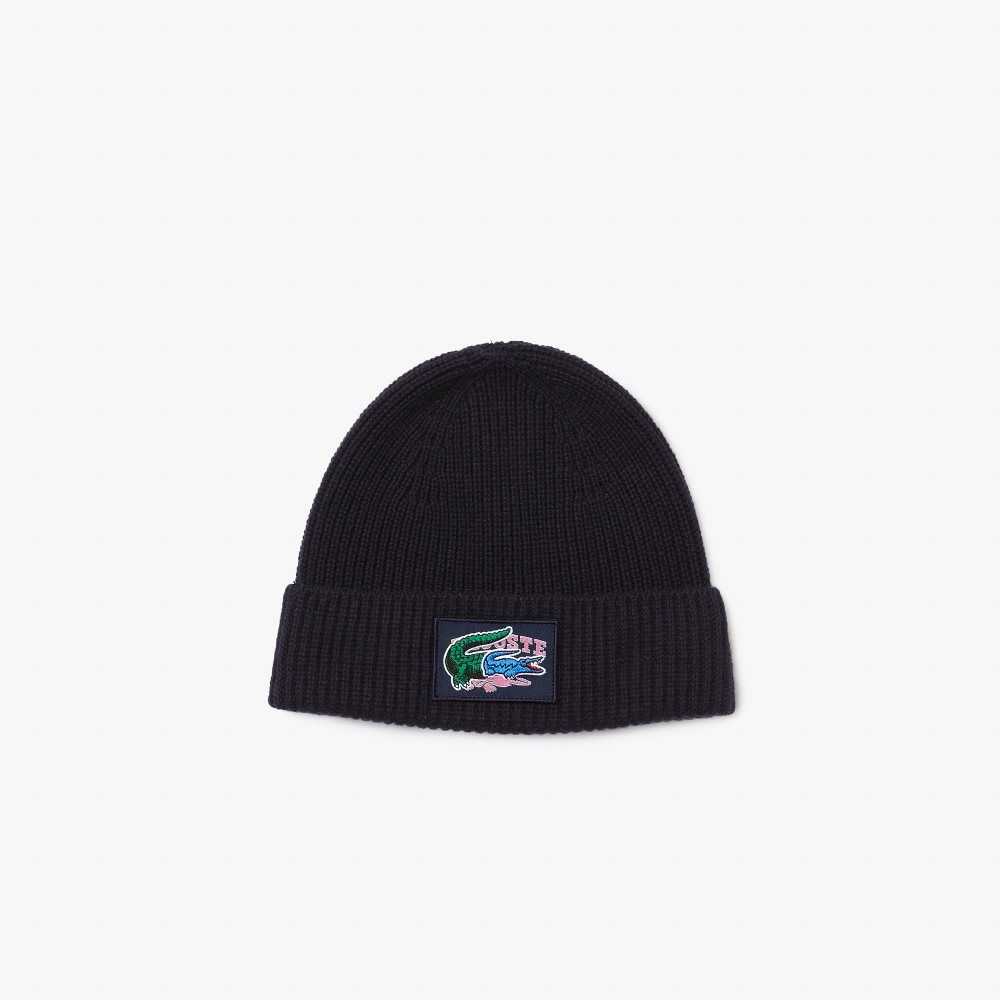 Lacoste Räfflad Ull Beanie And Scarf Gift Set Marinblå Blå | GKOCY-4517