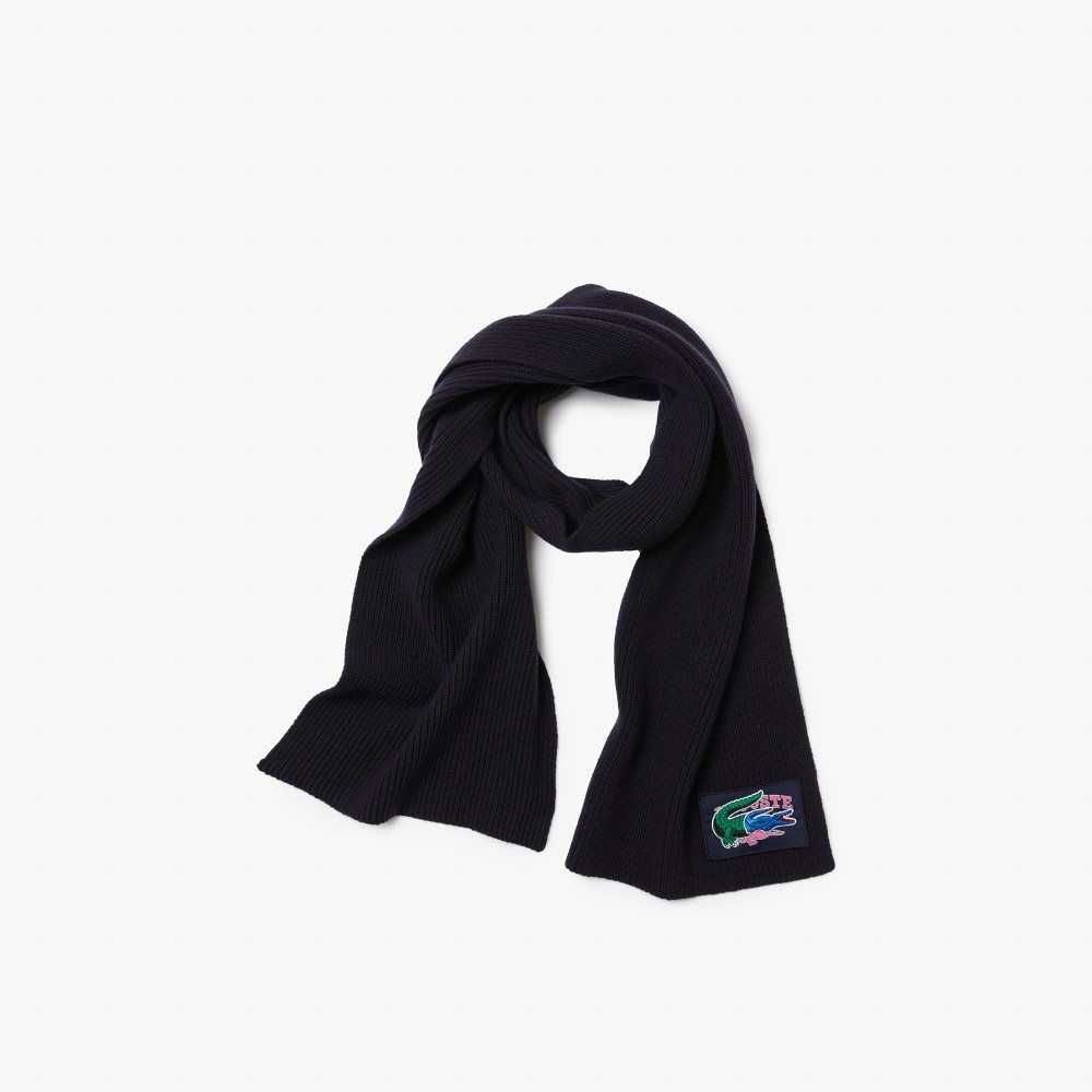 Lacoste Räfflad Ull Beanie And Scarf Gift Set Marinblå Blå | GKOCY-4517