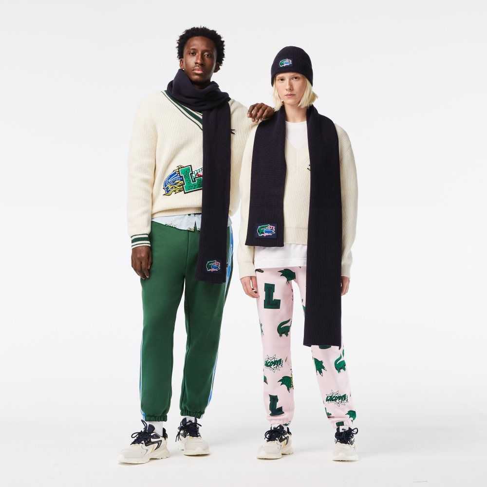 Lacoste Räfflad Ull Beanie And Scarf Gift Set Marinblå Blå | GKOCY-4517