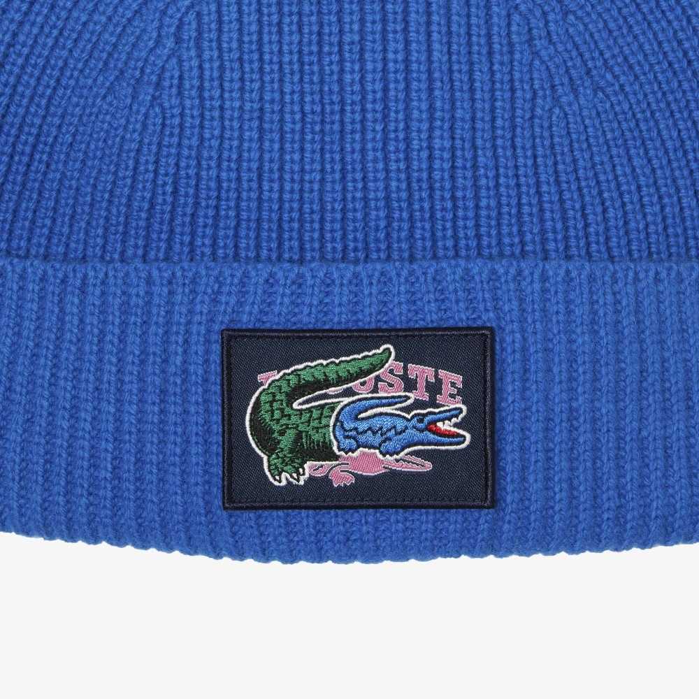 Lacoste Räfflad Ull Beanie And Scarf Gift Set Blå | HGMIL-4527