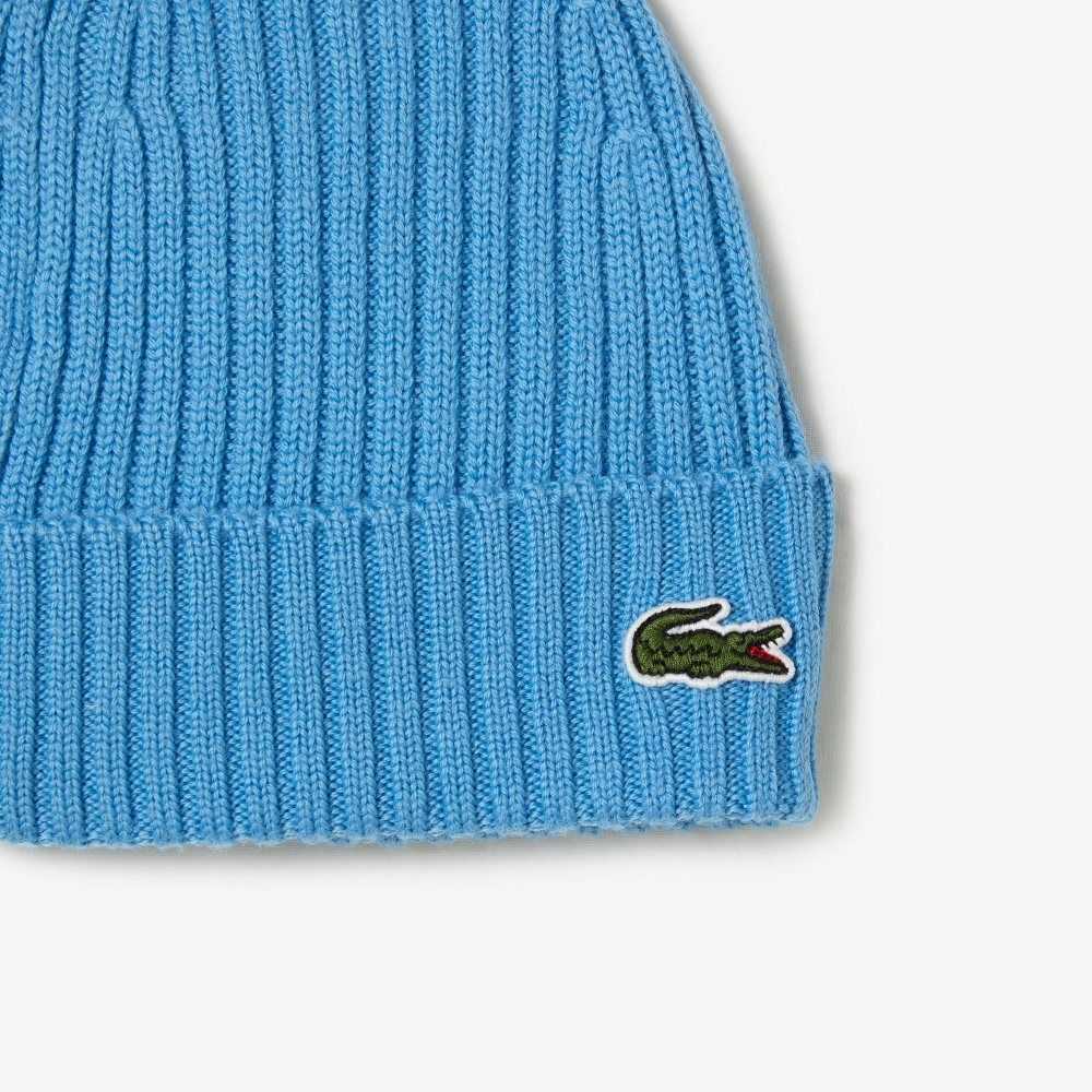 Lacoste Räfflad Ull Beanie Blå | UJKET-1467