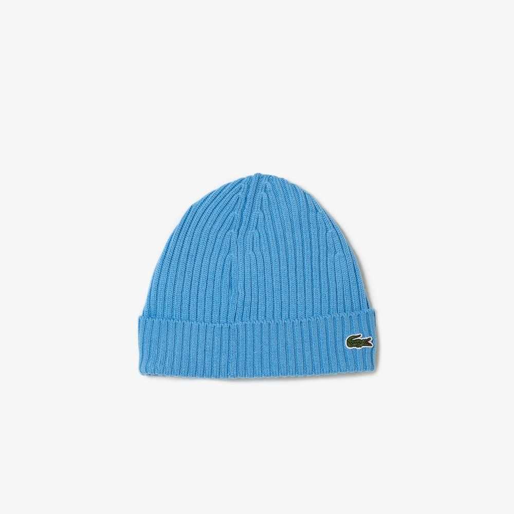 Lacoste Räfflad Ull Beanie Blå | UJKET-1467