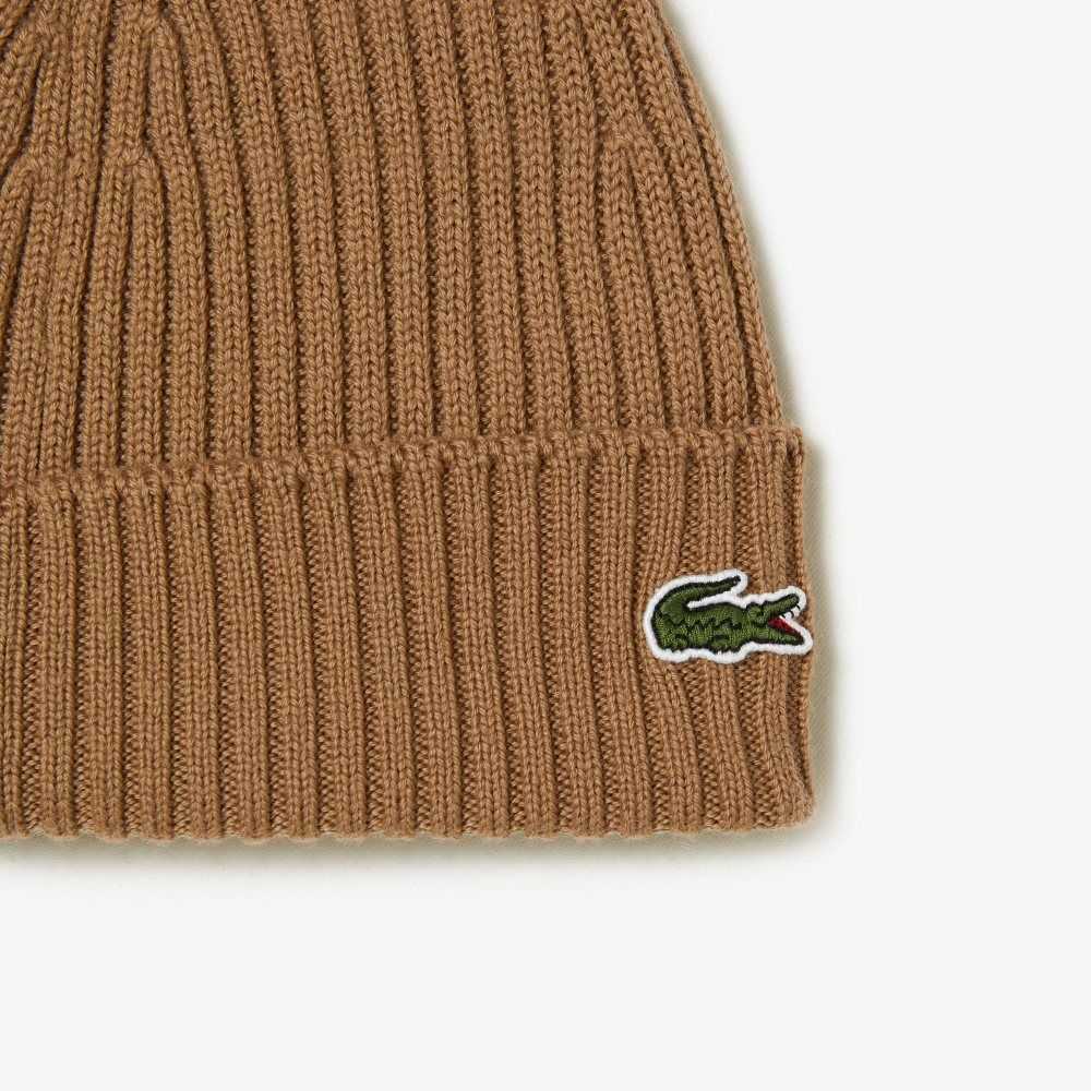 Lacoste Räfflad Ull Beanie Bruna | LQZVC-6259