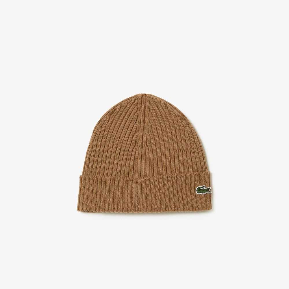 Lacoste Räfflad Ull Beanie Bruna | LQZVC-6259