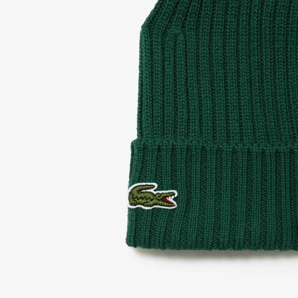 Lacoste Räfflad Ull Beanie Gröna | QVDJH-0273