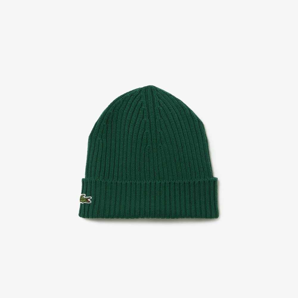 Lacoste Räfflad Ull Beanie Gröna | QVDJH-0273