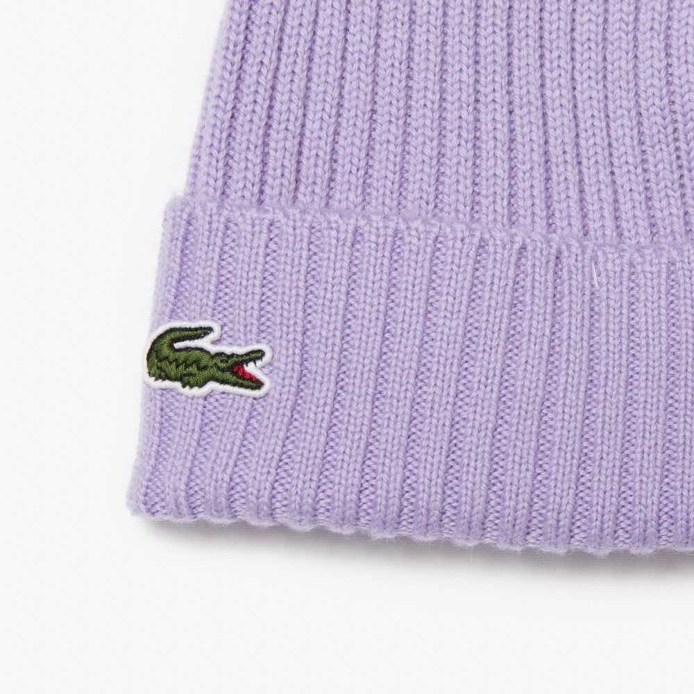 Lacoste Räfflad Ull Beanie Lila | SYRGB-4172