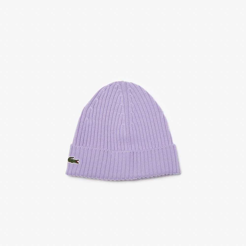 Lacoste Räfflad Ull Beanie Lila | SYRGB-4172