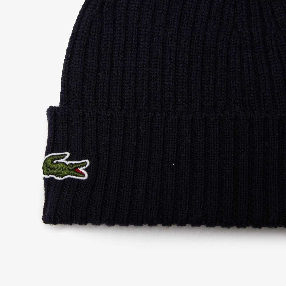 Lacoste Räfflad Ull Beanie Marinblå Blå | LDIQU-4376