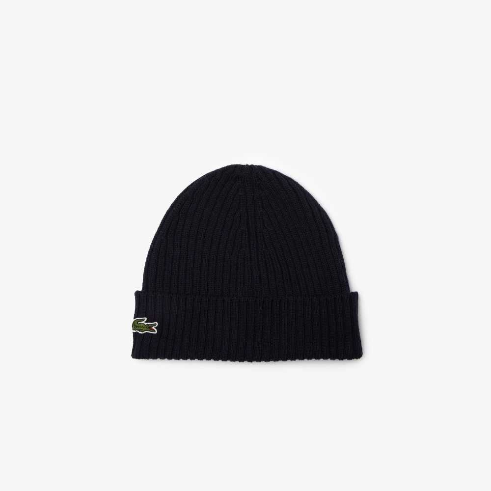 Lacoste Räfflad Ull Beanie Marinblå Blå | LDIQU-4376