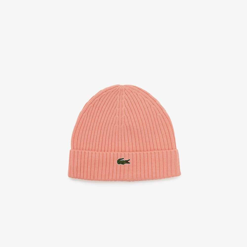 Lacoste Räfflad Ull Beanie Rosa | OFHKU-0384