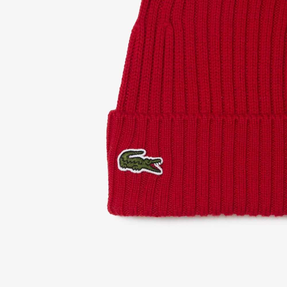 Lacoste Räfflad Ull Beanie Röda | JBGLU-6724