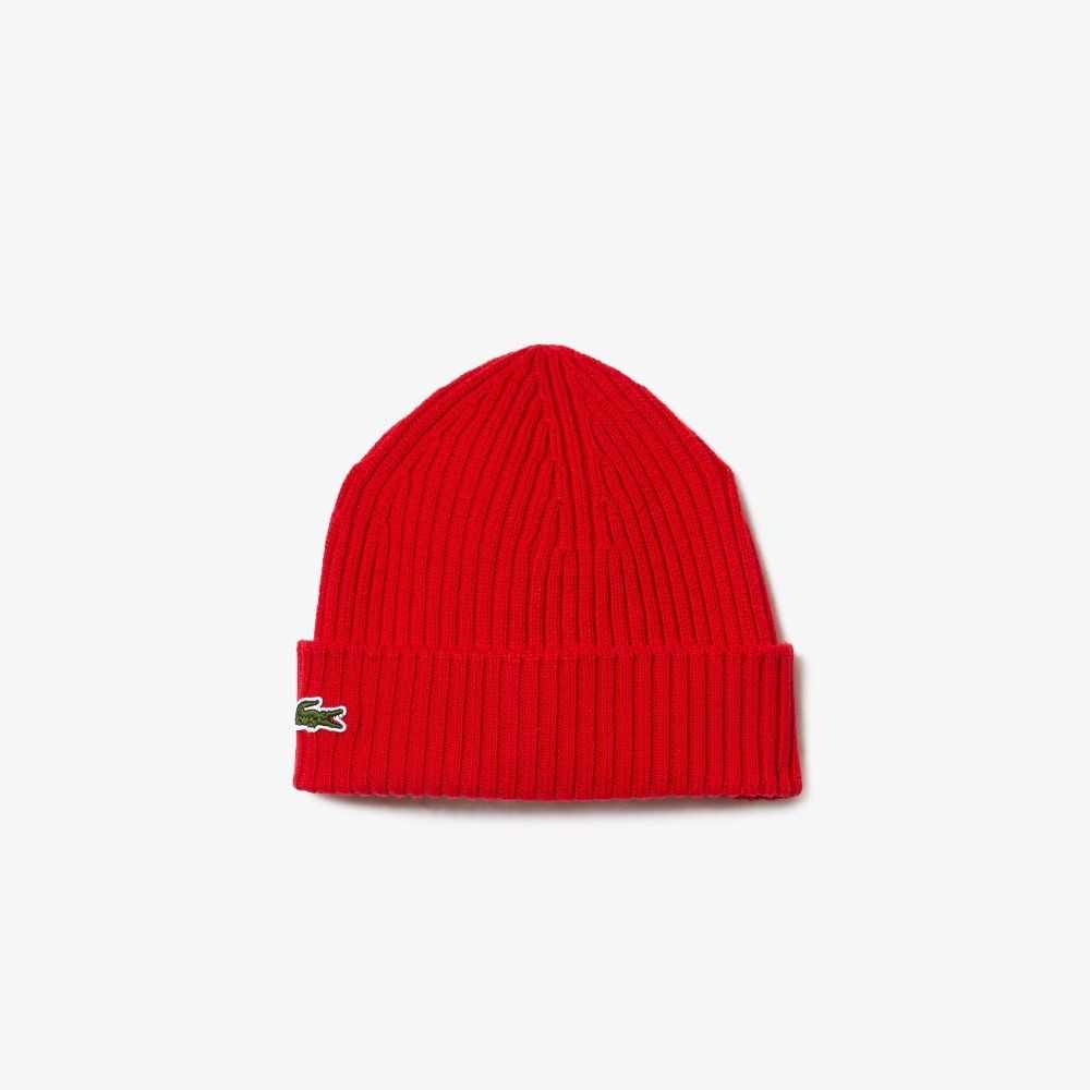 Lacoste Räfflad Ull Beanie Röda | JBGLU-6724