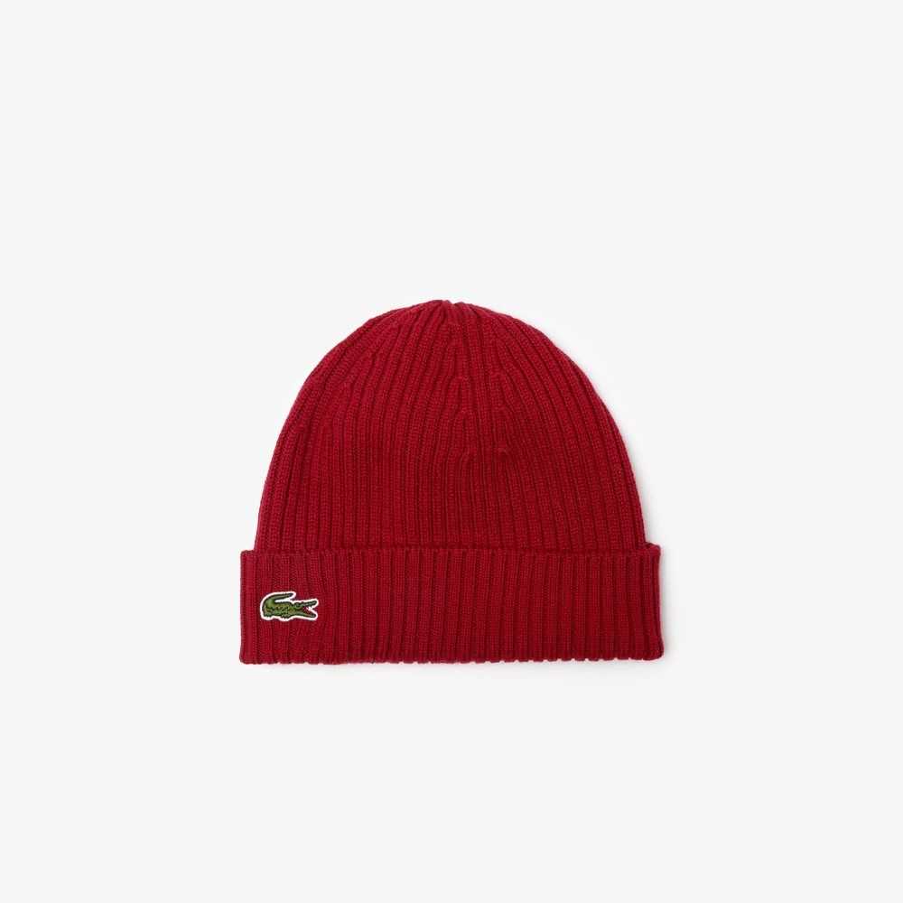 Lacoste Räfflad Ull Beanie Vinröda | EBFVX-4156