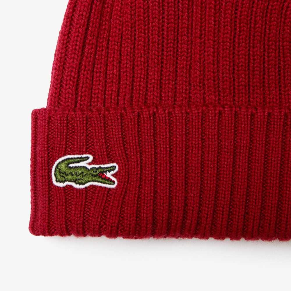 Lacoste Räfflad Ull Beanie Vinröda | EBFVX-4156