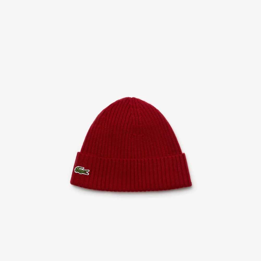 Lacoste Räfflad Ull Beanie Vinröda | JYOVH-1290