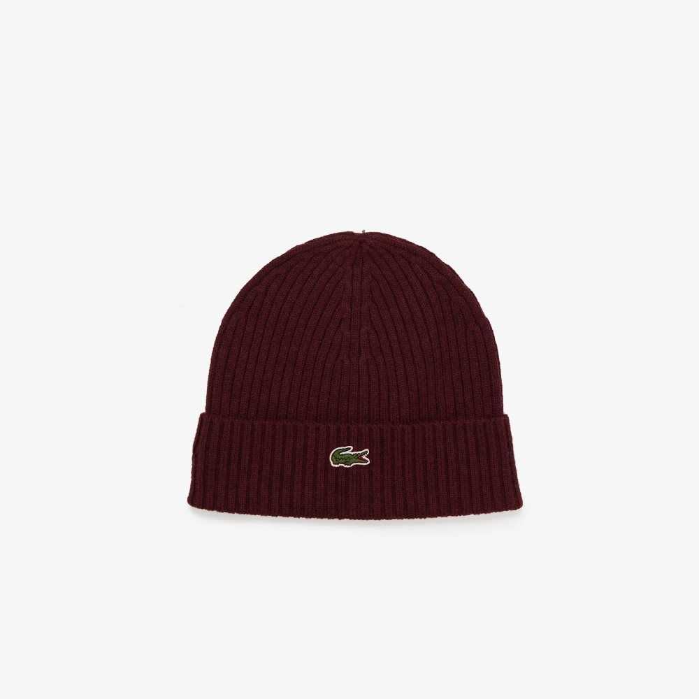 Lacoste Räfflad Ull Beanie Vinröda | WREBL-4035