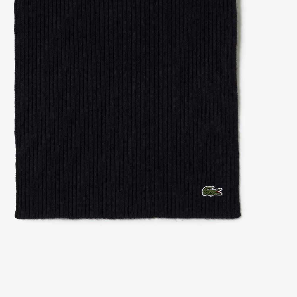 Lacoste Räfflad Ull Scarf Marinblå Blå | BQMDW-1729