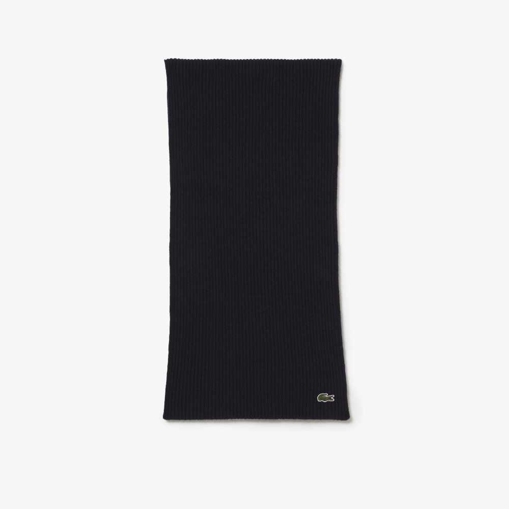 Lacoste Räfflad Ull Scarf Marinblå Blå | BQMDW-1729