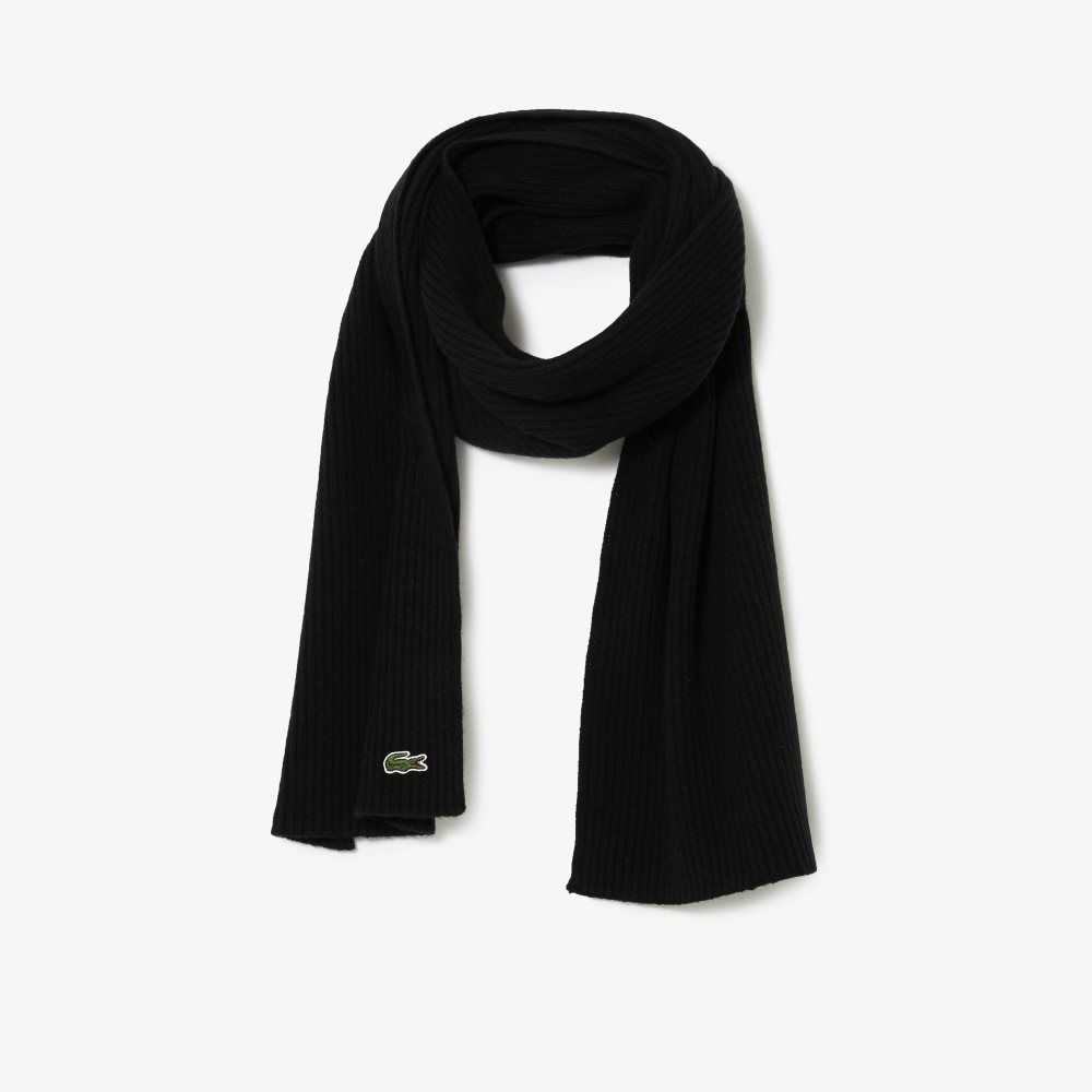 Lacoste Räfflad Ull Scarf Svarta | KIUDV-5297