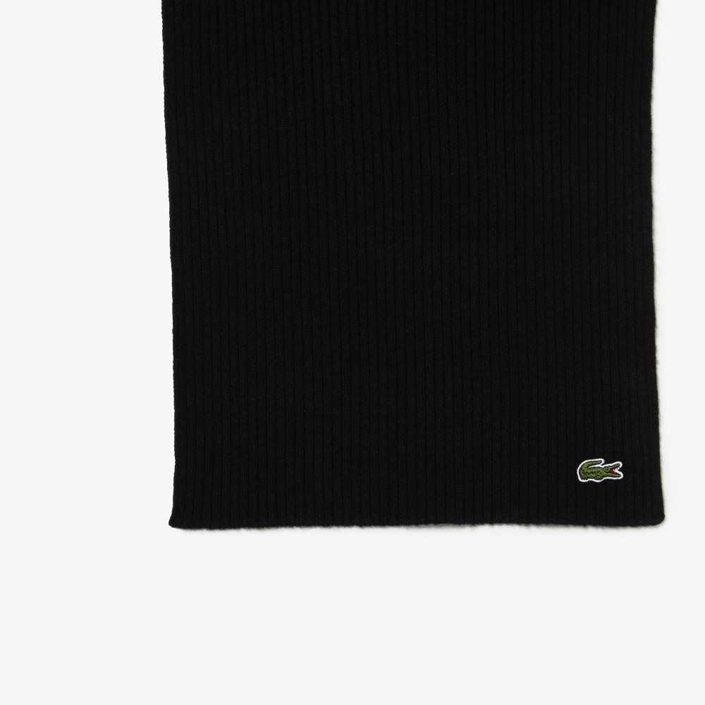 Lacoste Räfflad Ull Scarf Svarta | SLAPR-2785