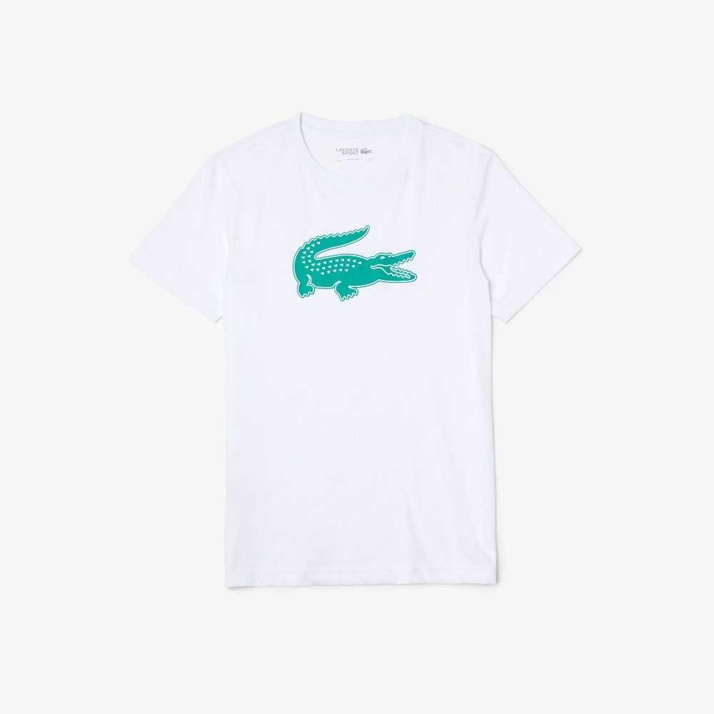 Lacoste SPORT 3D Print Crocodile Andas Jersey Vita Gröna | DFCXJ-3256