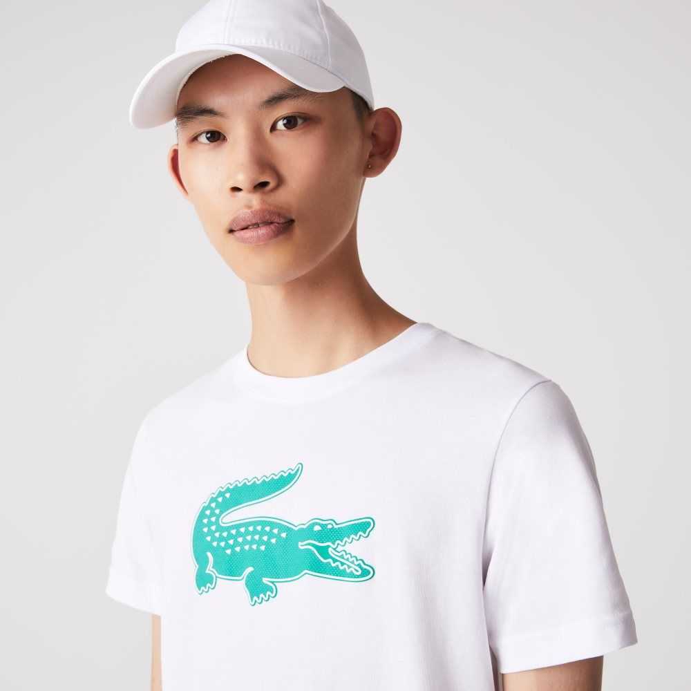 Lacoste SPORT 3D Print Crocodile Andas Jersey Vita Gröna | DFCXJ-3256