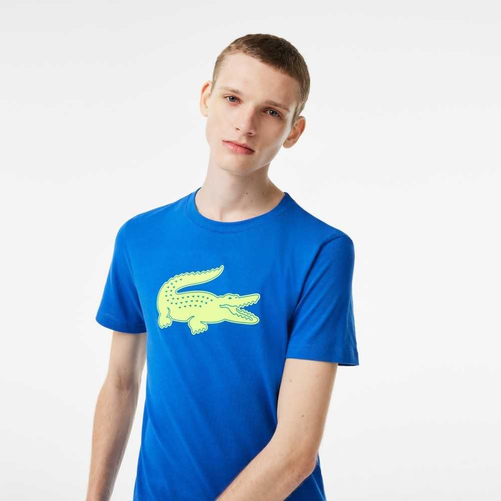 Lacoste SPORT 3D Print Crocodile Andas Jersey Blå Gula | HLPJR-7345