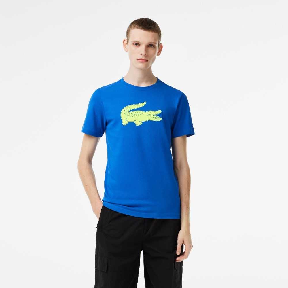 Lacoste SPORT 3D Print Crocodile Andas Jersey Blå Gula | HLPJR-7345