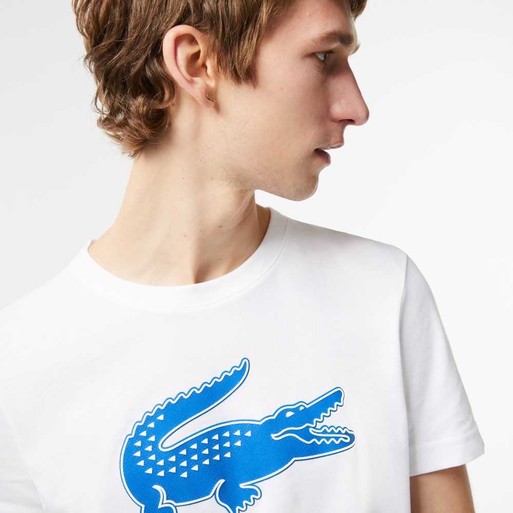 Lacoste SPORT 3D Print Crocodile Andas Jersey Vita Blå | IHWFT-7293