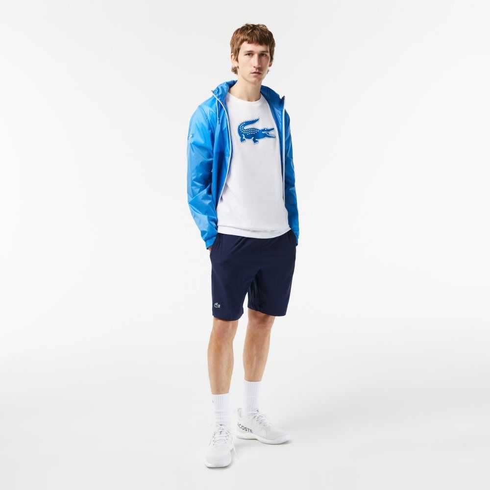 Lacoste SPORT 3D Print Crocodile Andas Jersey Vita Blå | IHWFT-7293