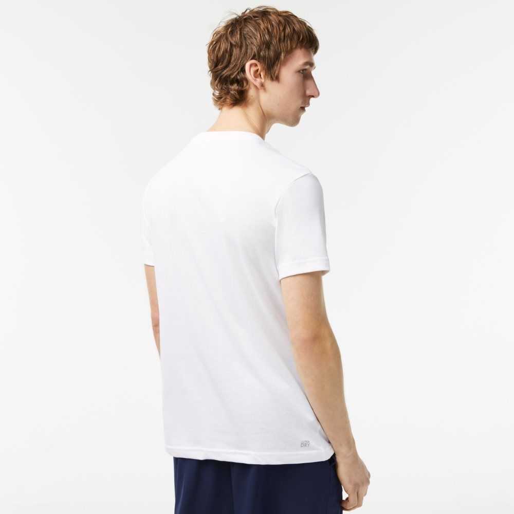 Lacoste SPORT 3D Print Crocodile Andas Jersey Vita Blå | IHWFT-7293