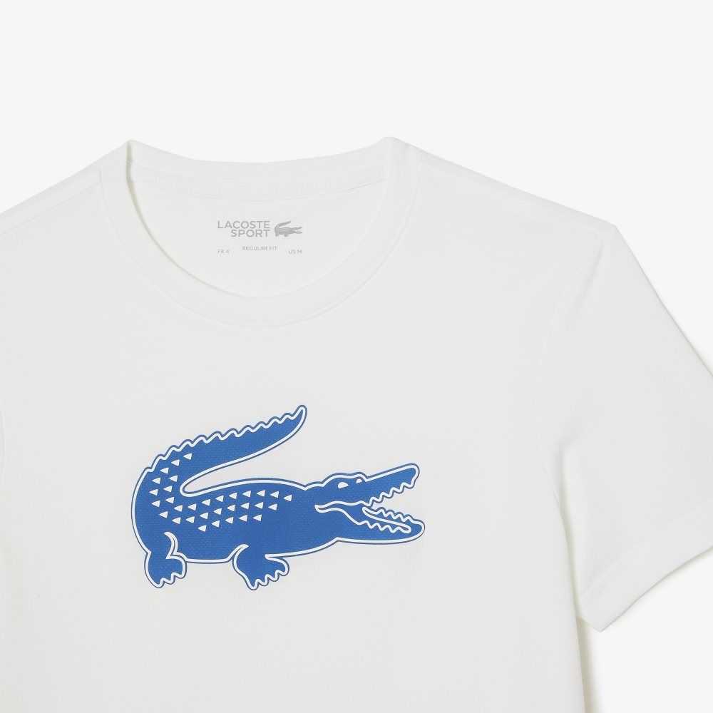 Lacoste SPORT 3D Print Crocodile Andas Jersey Vita Blå | IHWFT-7293