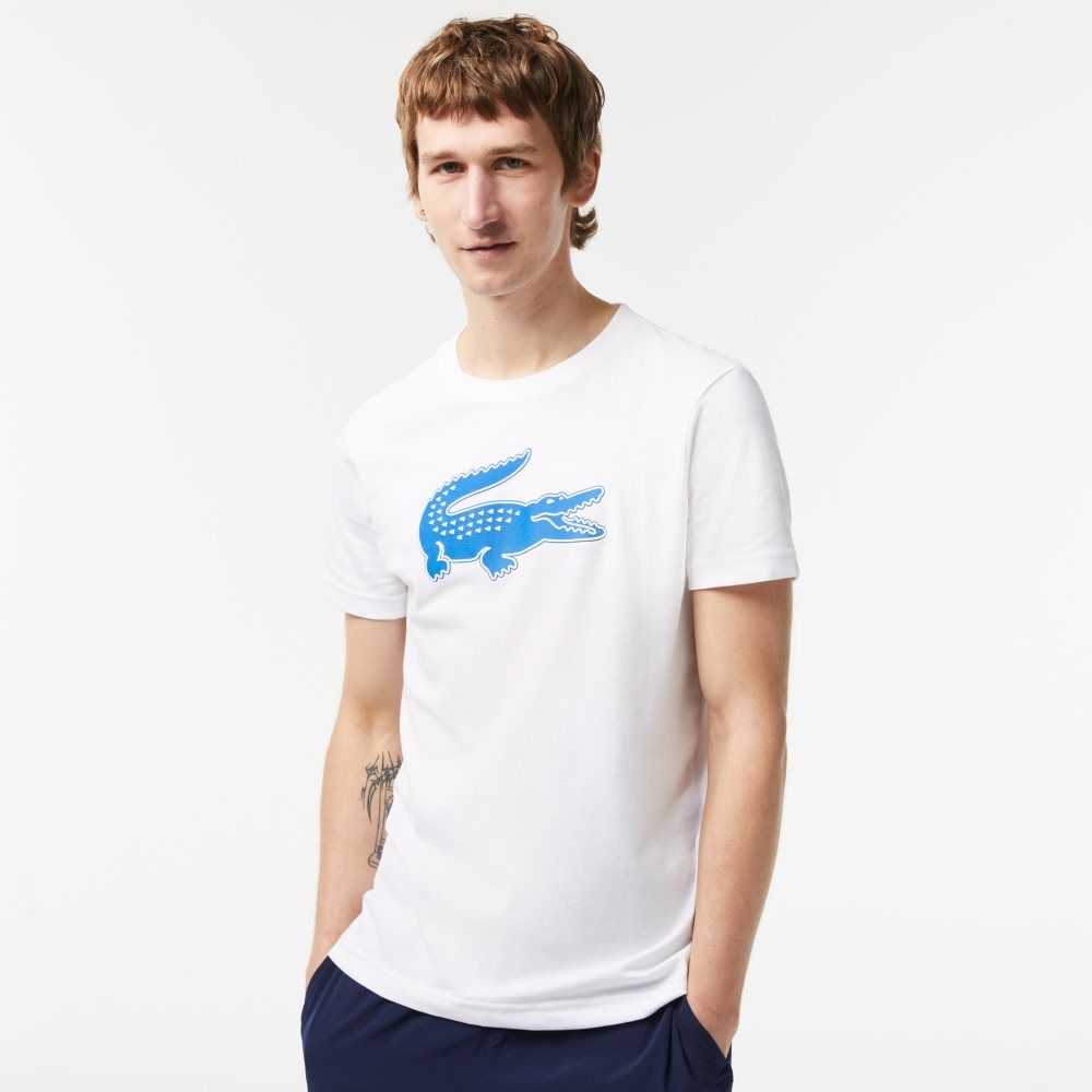 Lacoste SPORT 3D Print Crocodile Andas Jersey Vita Blå | IHWFT-7293