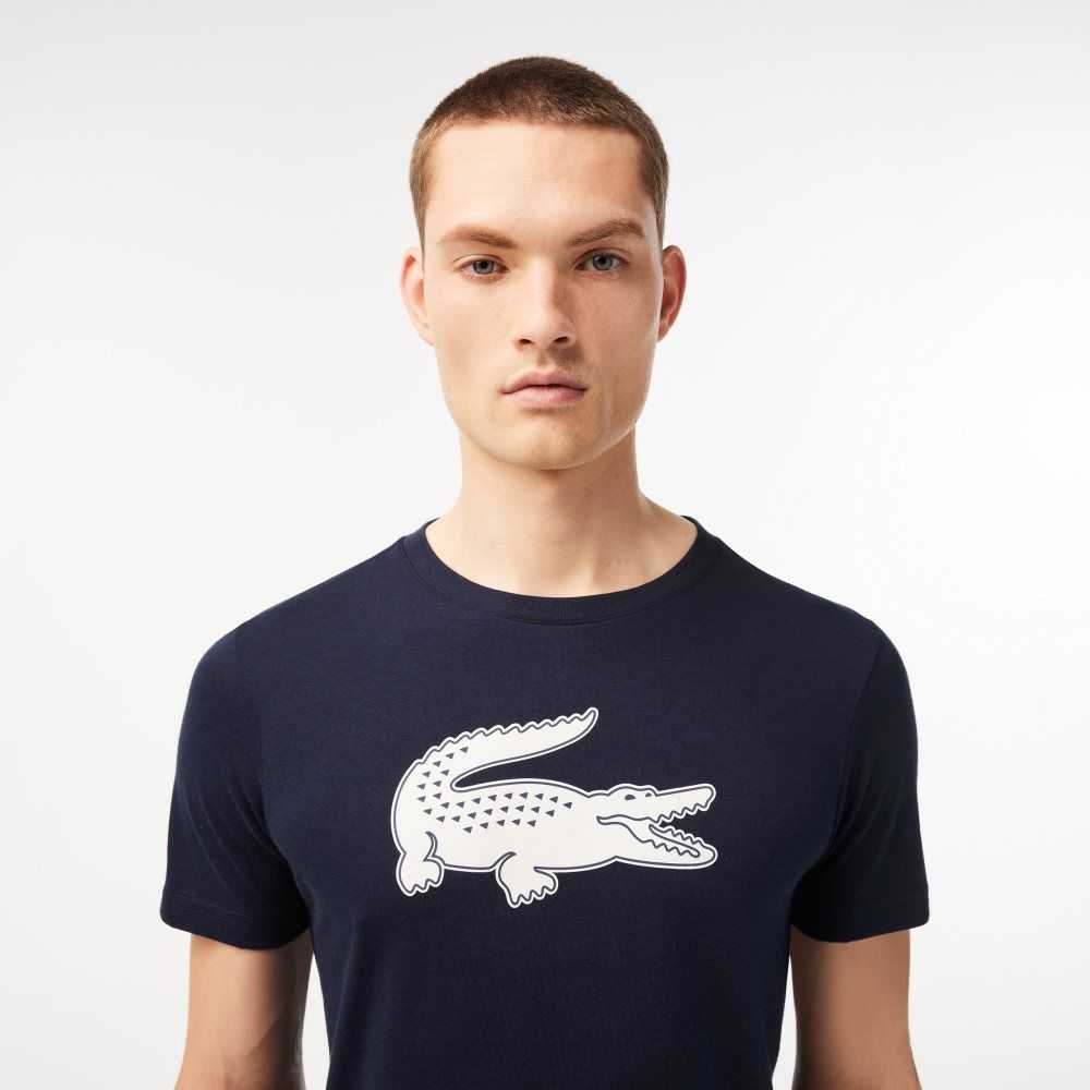 Lacoste SPORT 3D Print Crocodile Andas Jersey Marinblå Blå Vita | OBNQA-8214