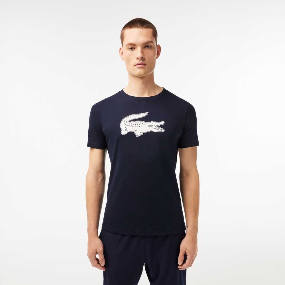 Lacoste SPORT 3D Print Crocodile Andas Jersey Marinblå Blå Vita | OBNQA-8214