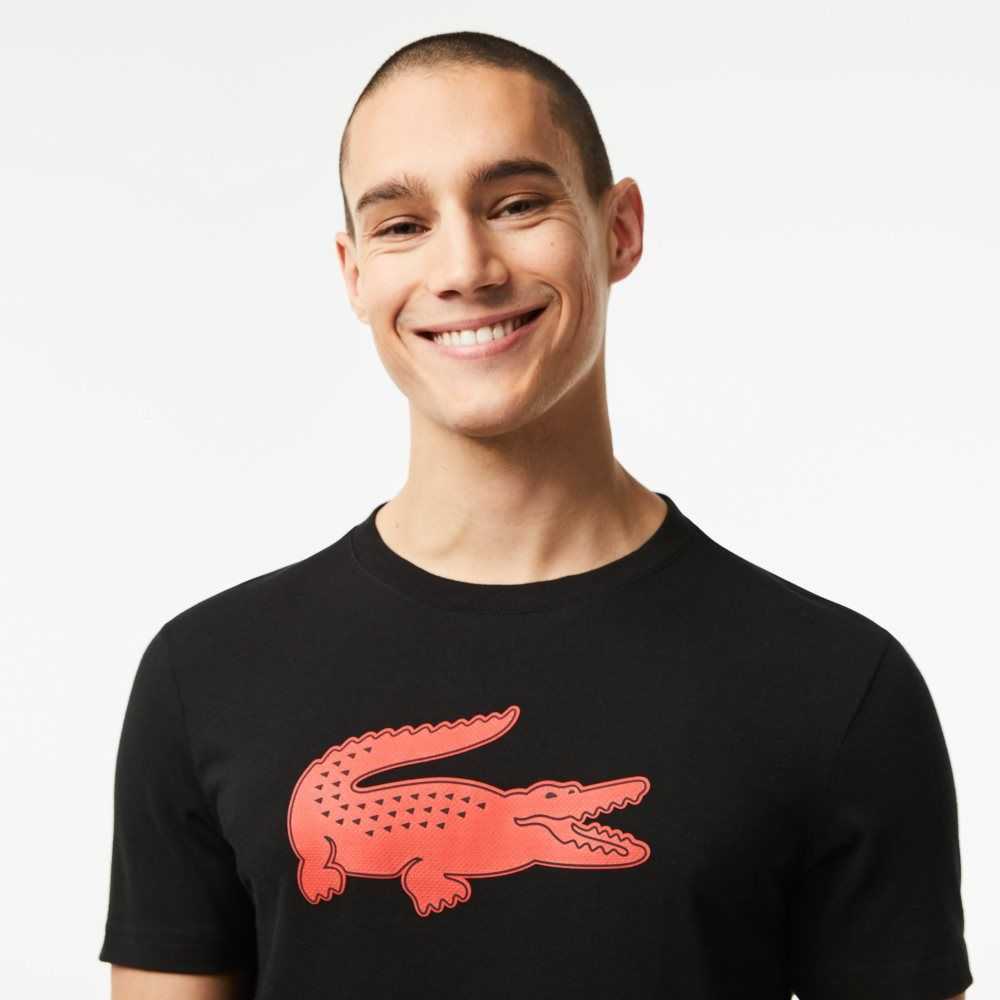 Lacoste SPORT 3D Print Crocodile Andas Jersey Svarta Röda | PIRTE-1407