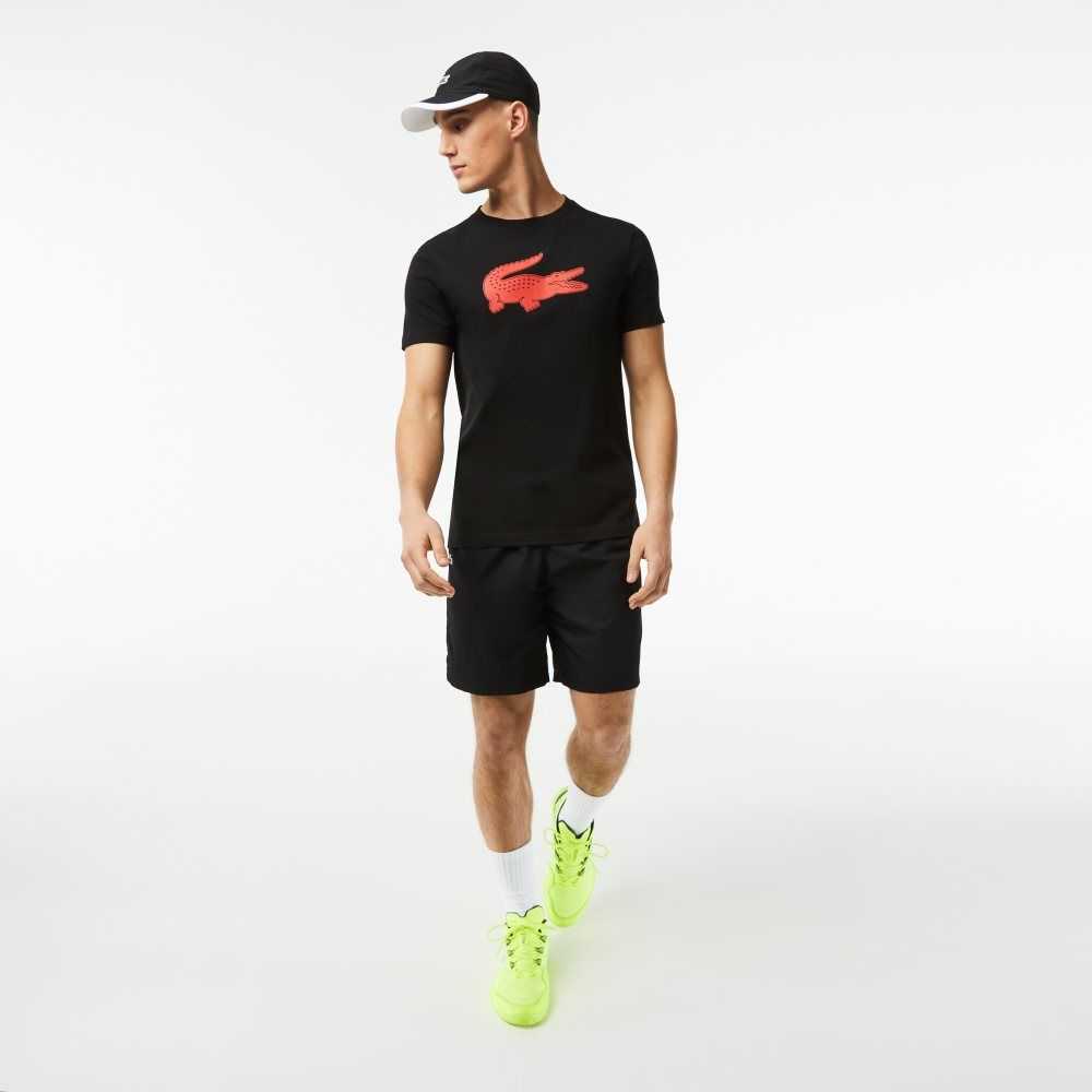 Lacoste SPORT 3D Print Crocodile Andas Jersey Svarta Röda | PIRTE-1407