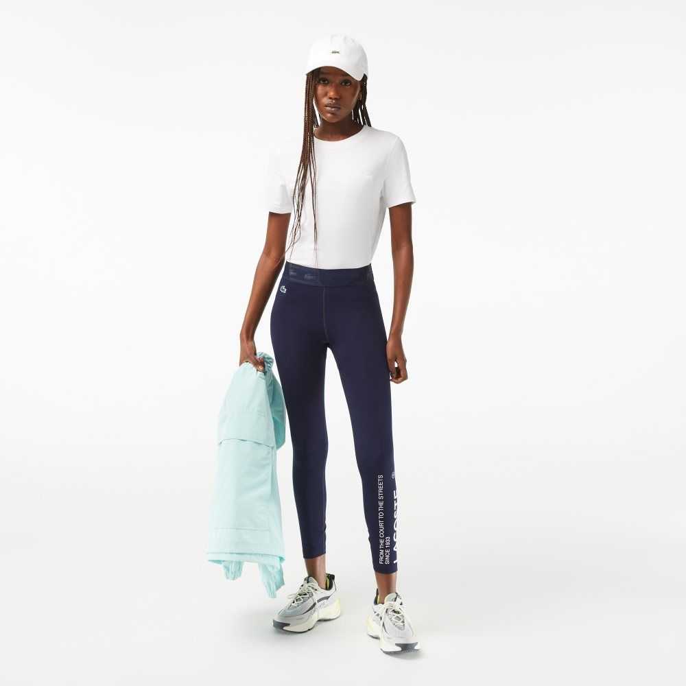 Lacoste SPORT 7/8 Length Recycled Polyester Leggings Marinblå Blå | JLESF-2935